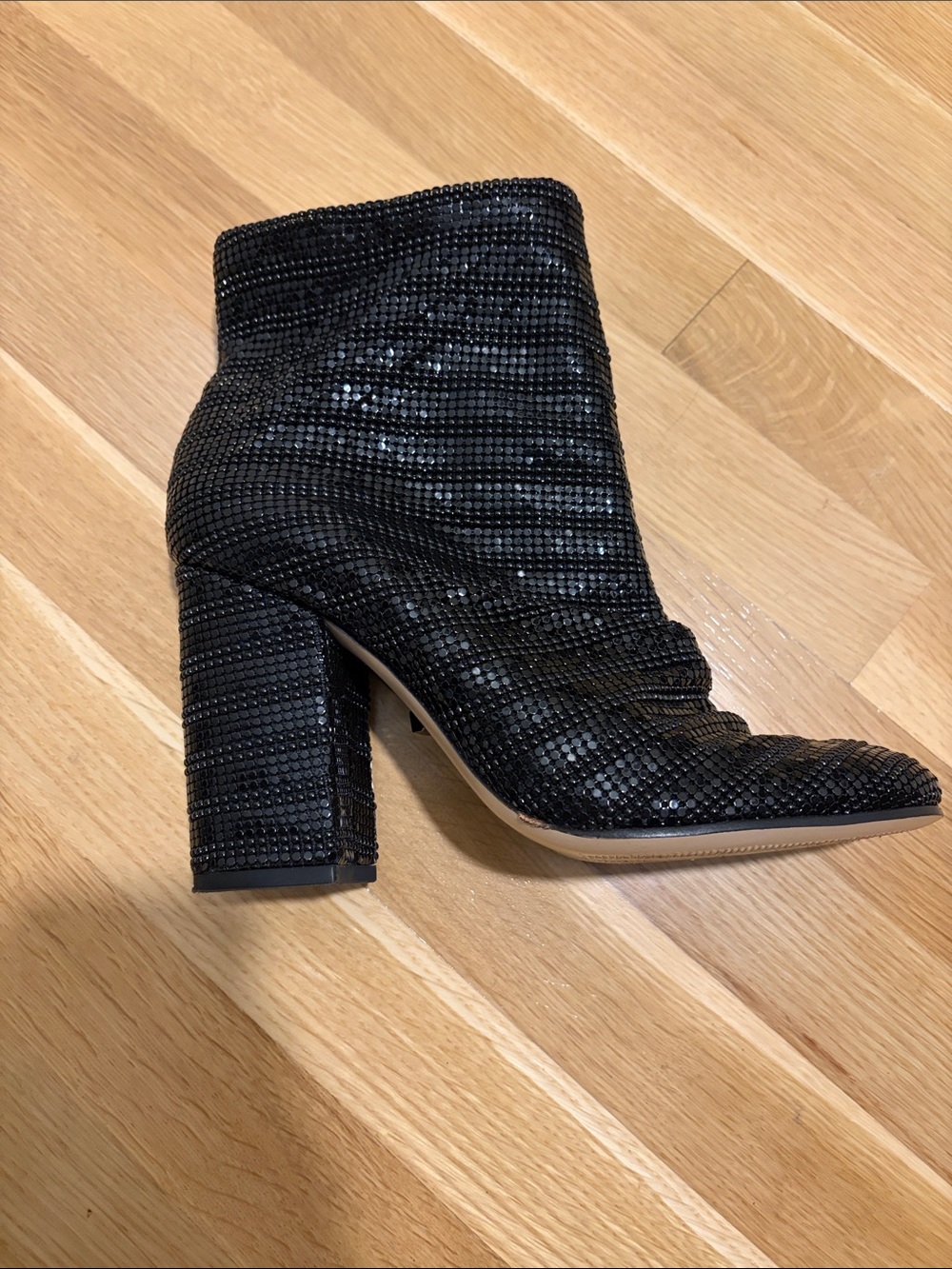 SCHUTZ Black Sequin Block Heel Ankle Boots